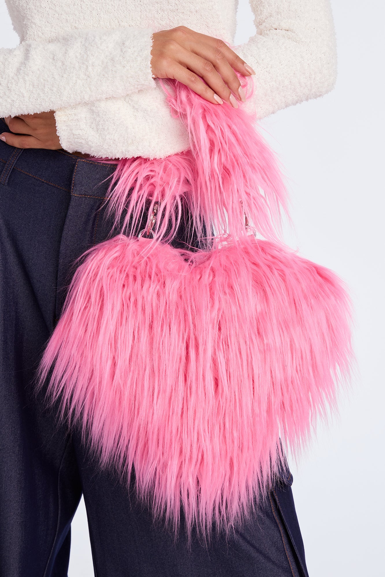 Love And Fluff Faux Fur Shoulder Handbag - Pink