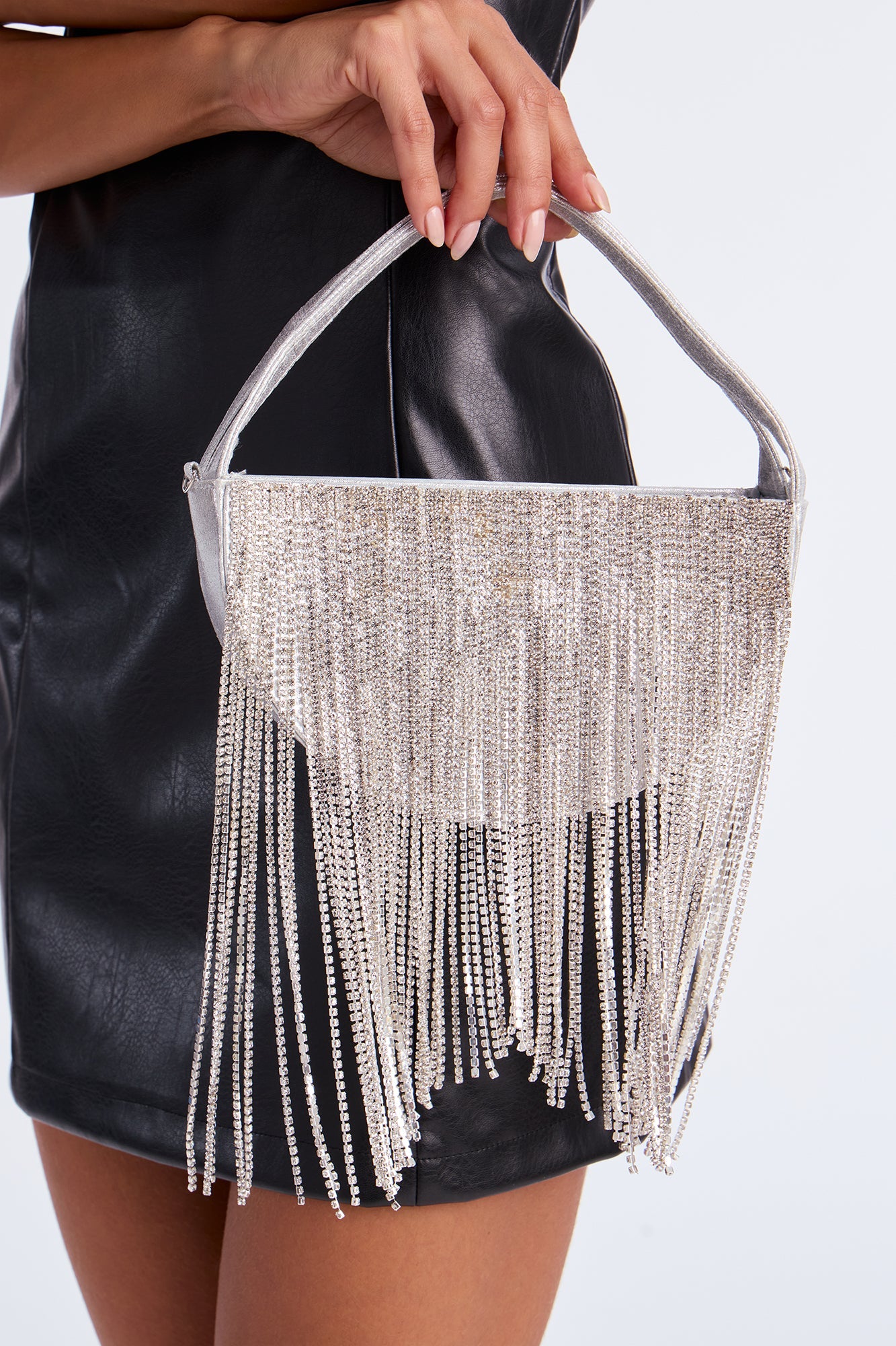 Crystal Moon Rain Rhinestone Clutch - Silver