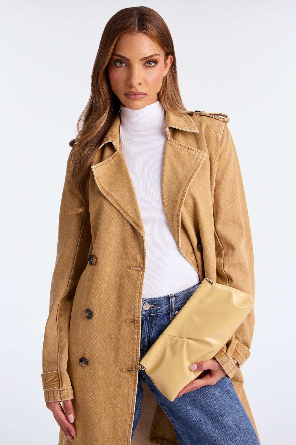 Easy Grab Faux Leather Clutch - Tan