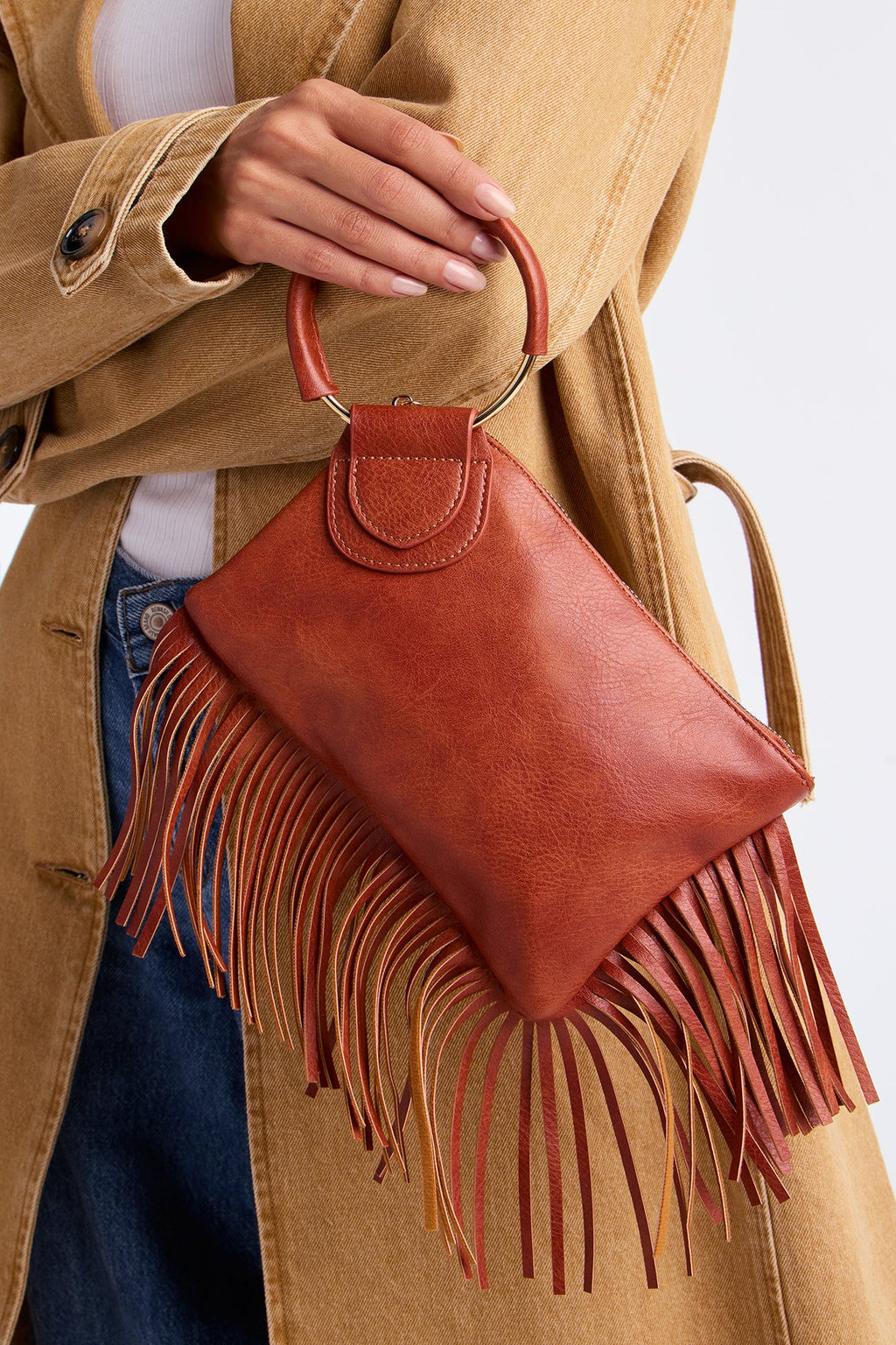 Something Extra Fringe Clutch - Cognac