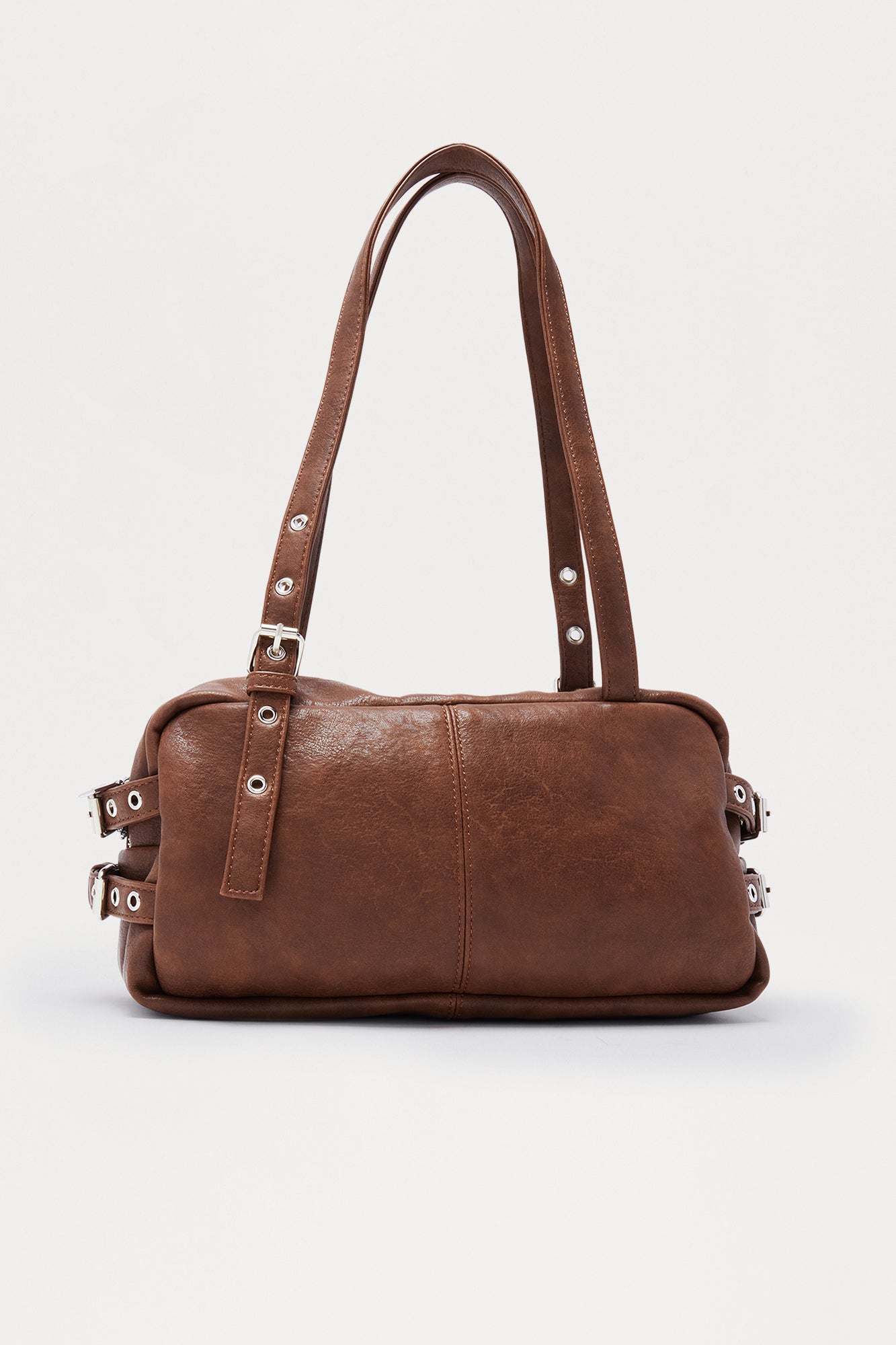 Down The Block Faux Leather Shoulder Handbag - Brown