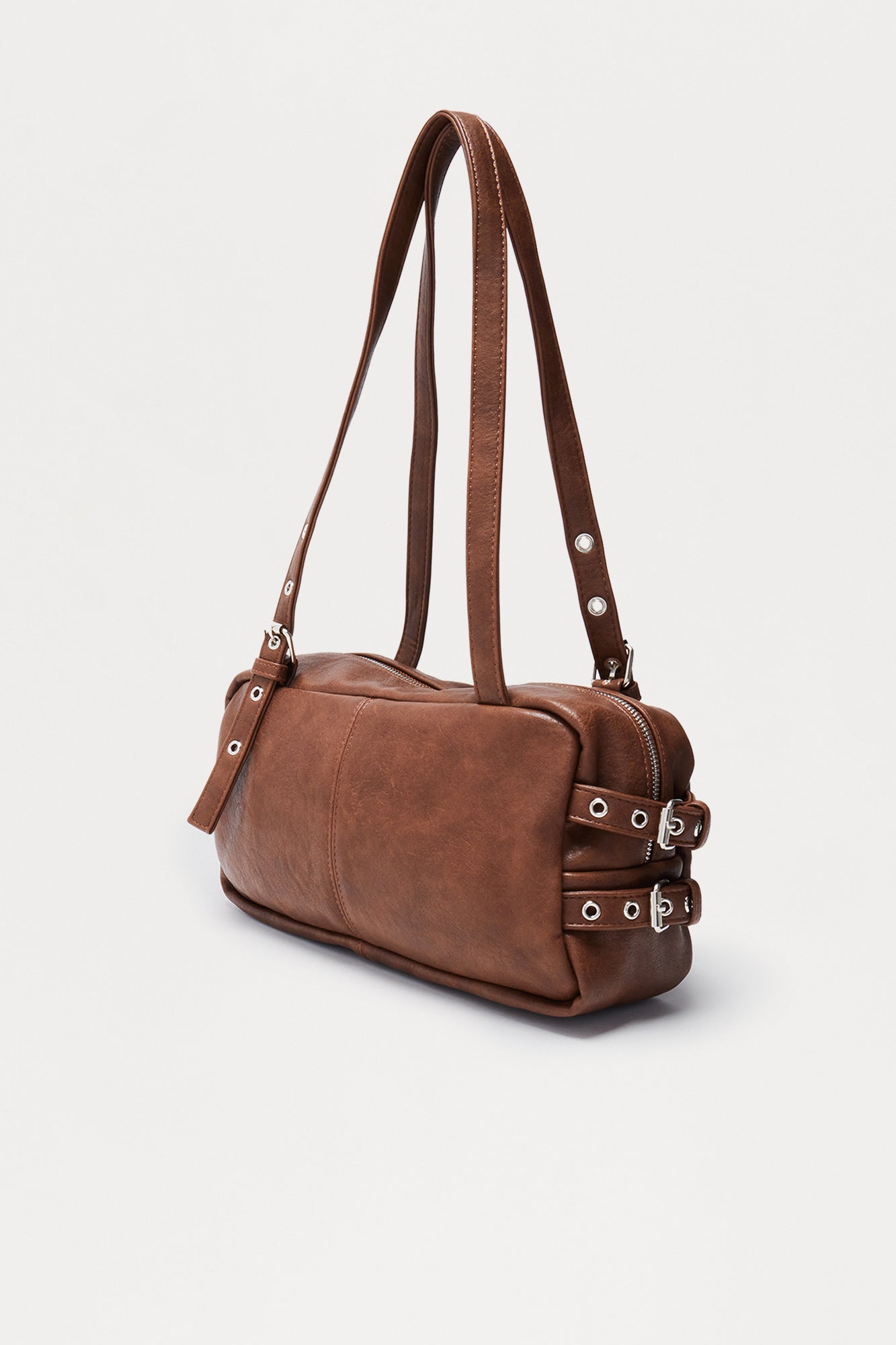 Down The Block Faux Leather Shoulder Handbag - Brown