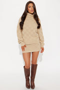 Check Me Sweater Skirt Set - Taupe