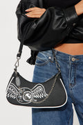 Classic Faux Leather Von Dutch Shoulder Bag - Black