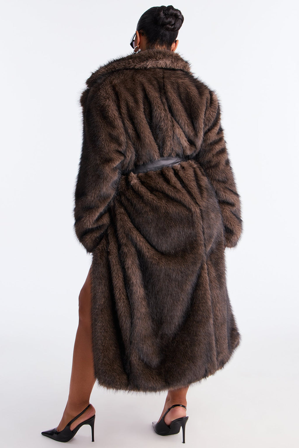 Kendall Two Toned Faux Fur Trench Coat - Brown/combo