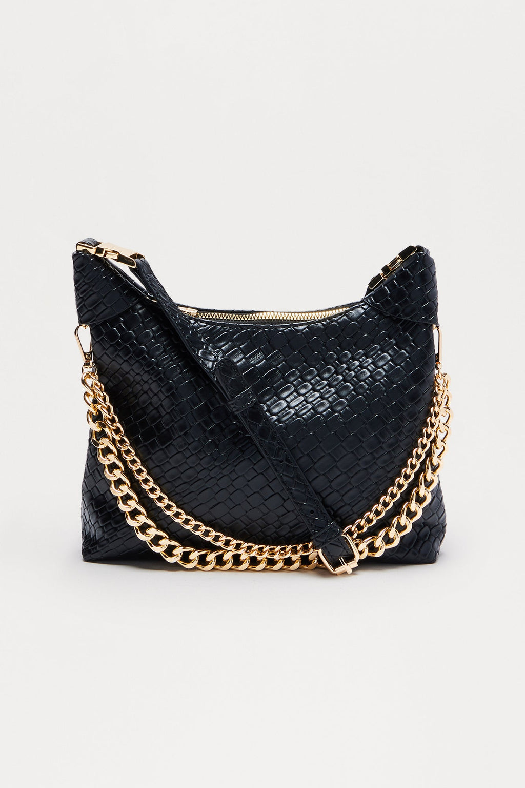 After Dark Woven Faux Leather Satchel Handbag - Black