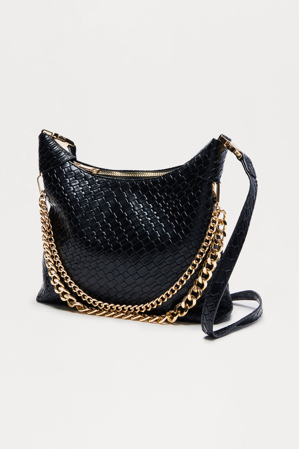 After Dark Woven Faux Leather Satchel Handbag - Black