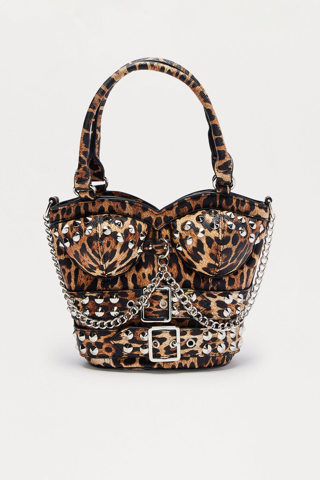 Heart Throb Studded Satchel Bag - Leopard