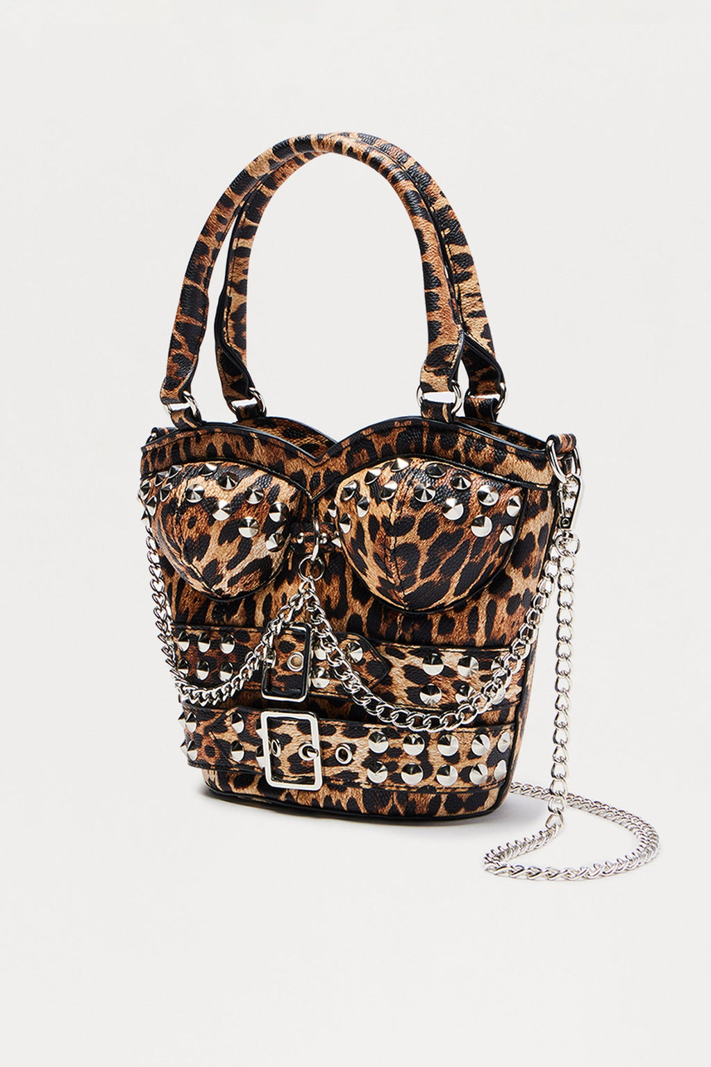 Heart Throb Studded Satchel Bag - Leopard