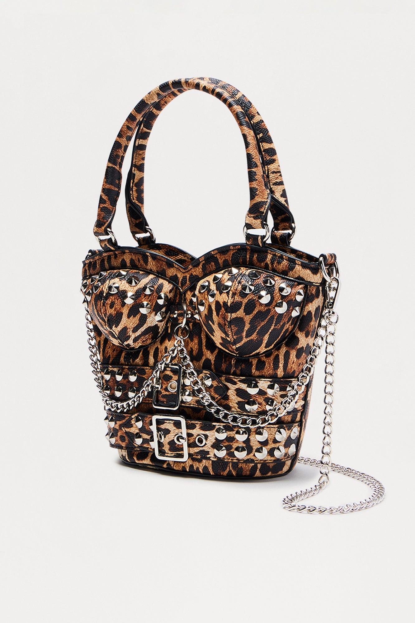 Heart Throb Studded Satchel Bag - Leopard