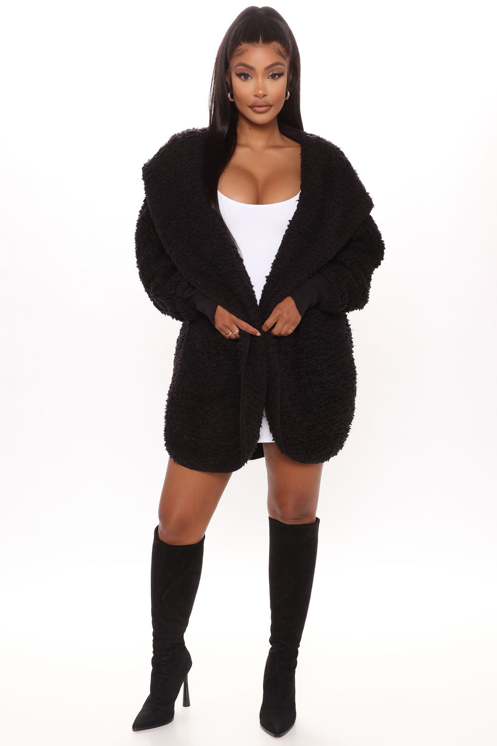 Cozied Up Together Faux Sherpa Jacket - Black