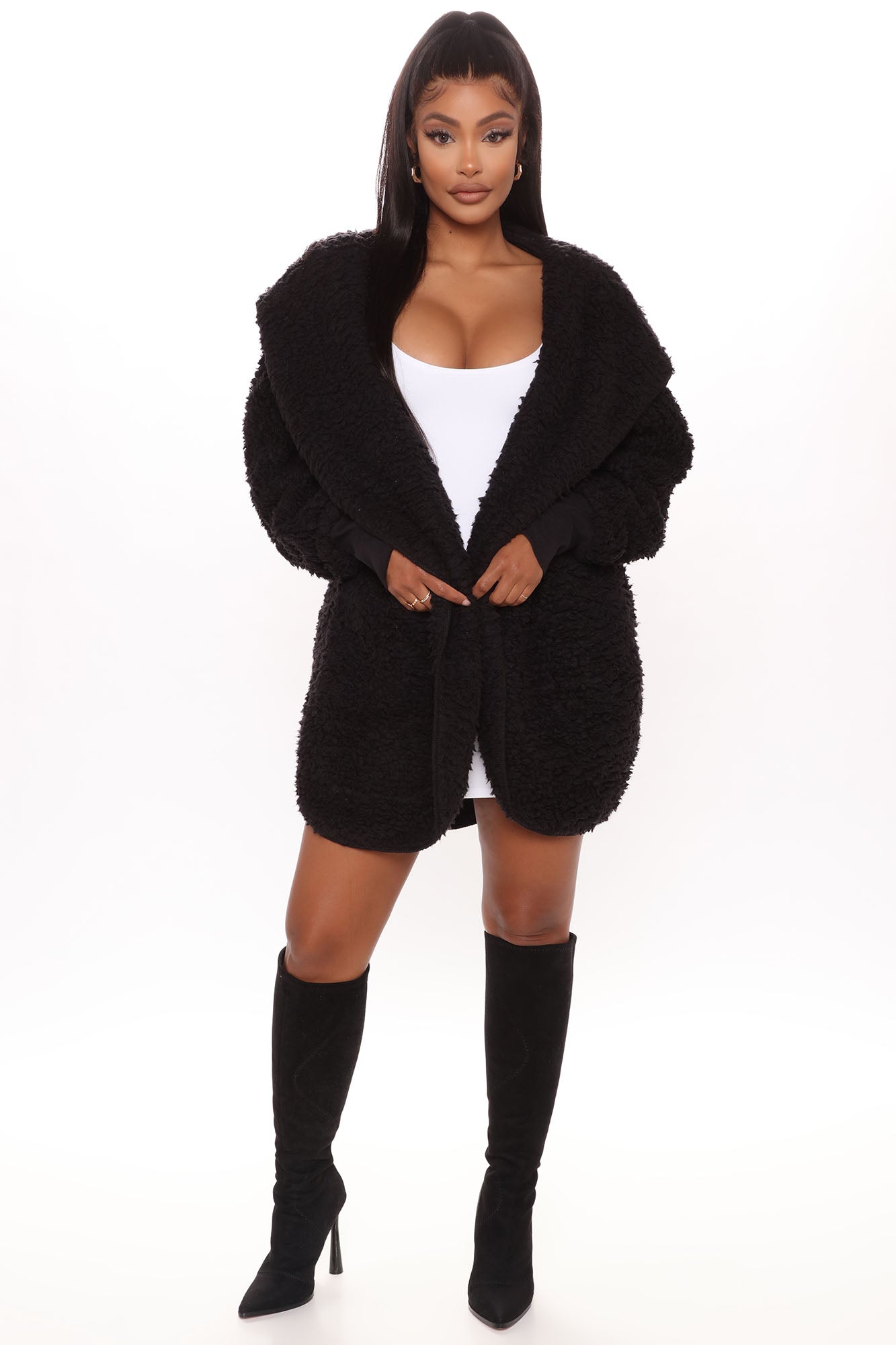 Cozied Up Together Faux Sherpa Jacket - Black