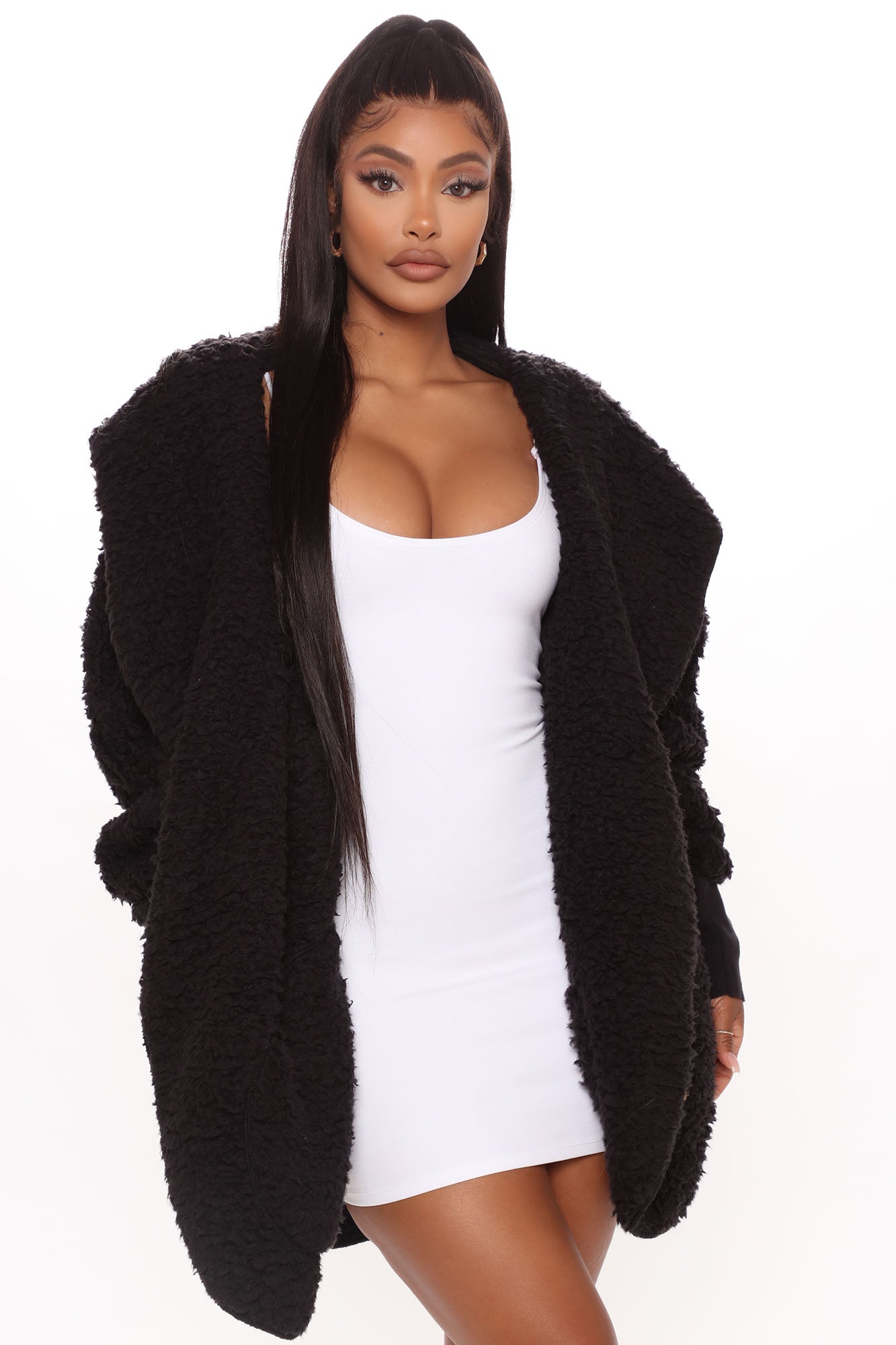 Cozied Up Together Faux Sherpa Jacket - Black