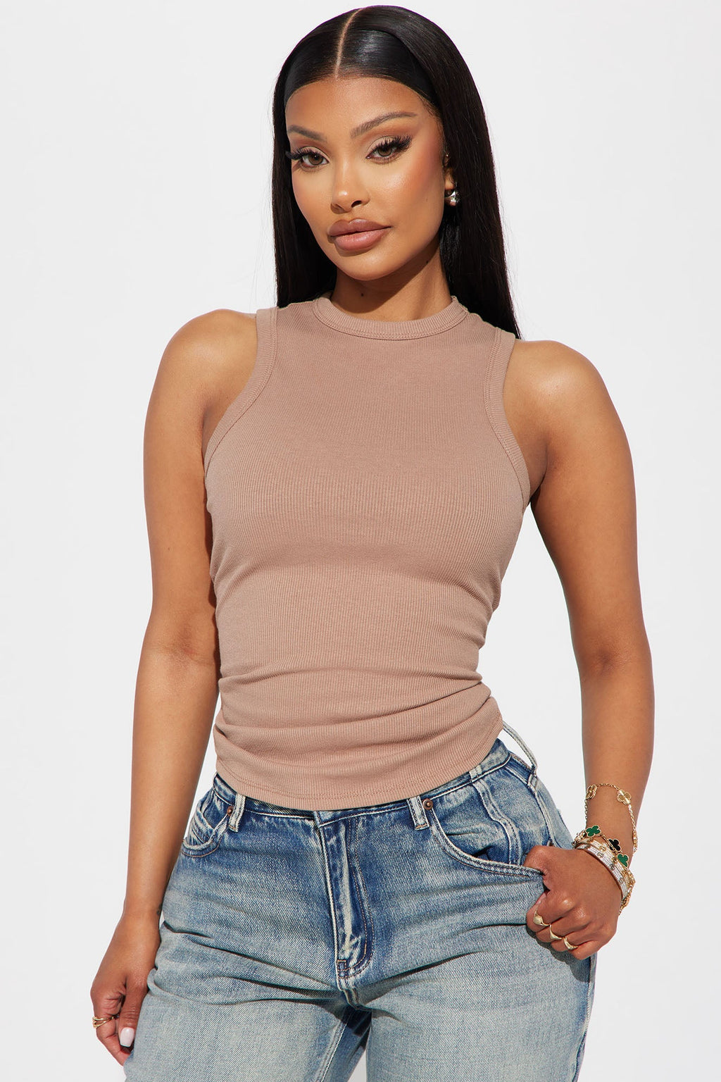 Lily Ribbed Tank - Taupe
