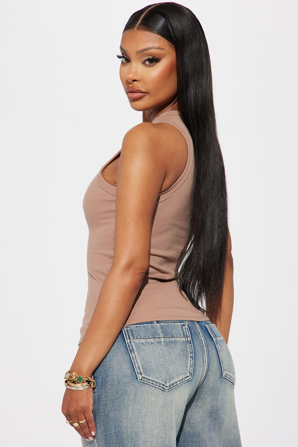 Lily Ribbed Tank - Taupe