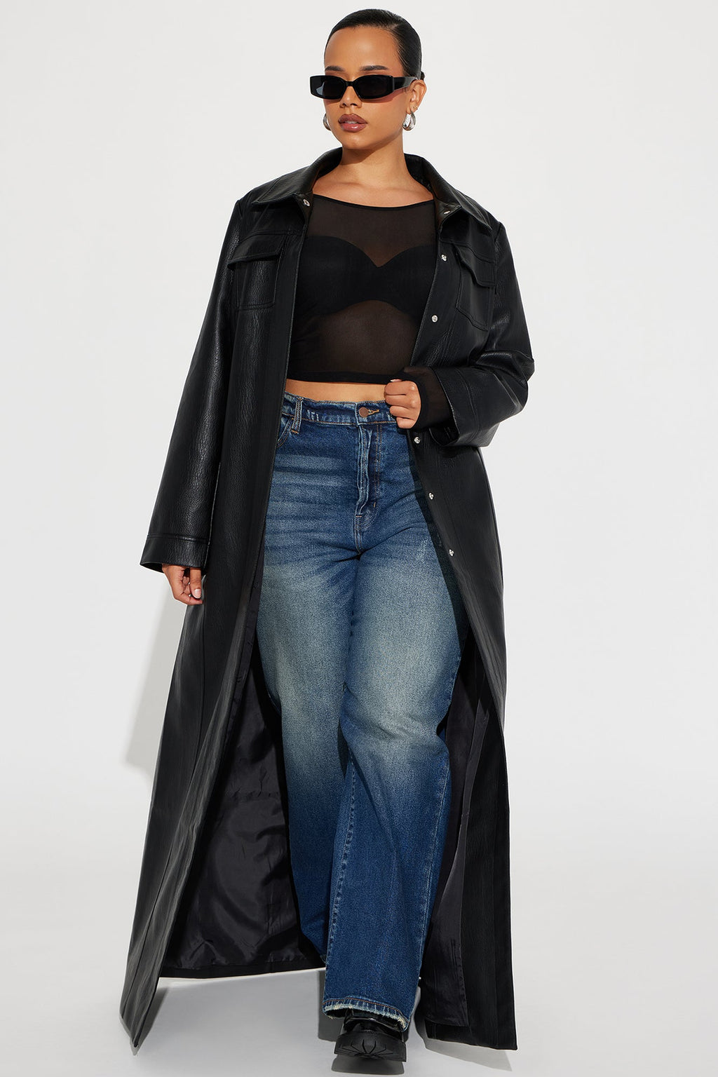 Iris Faux Leather Trench - Black