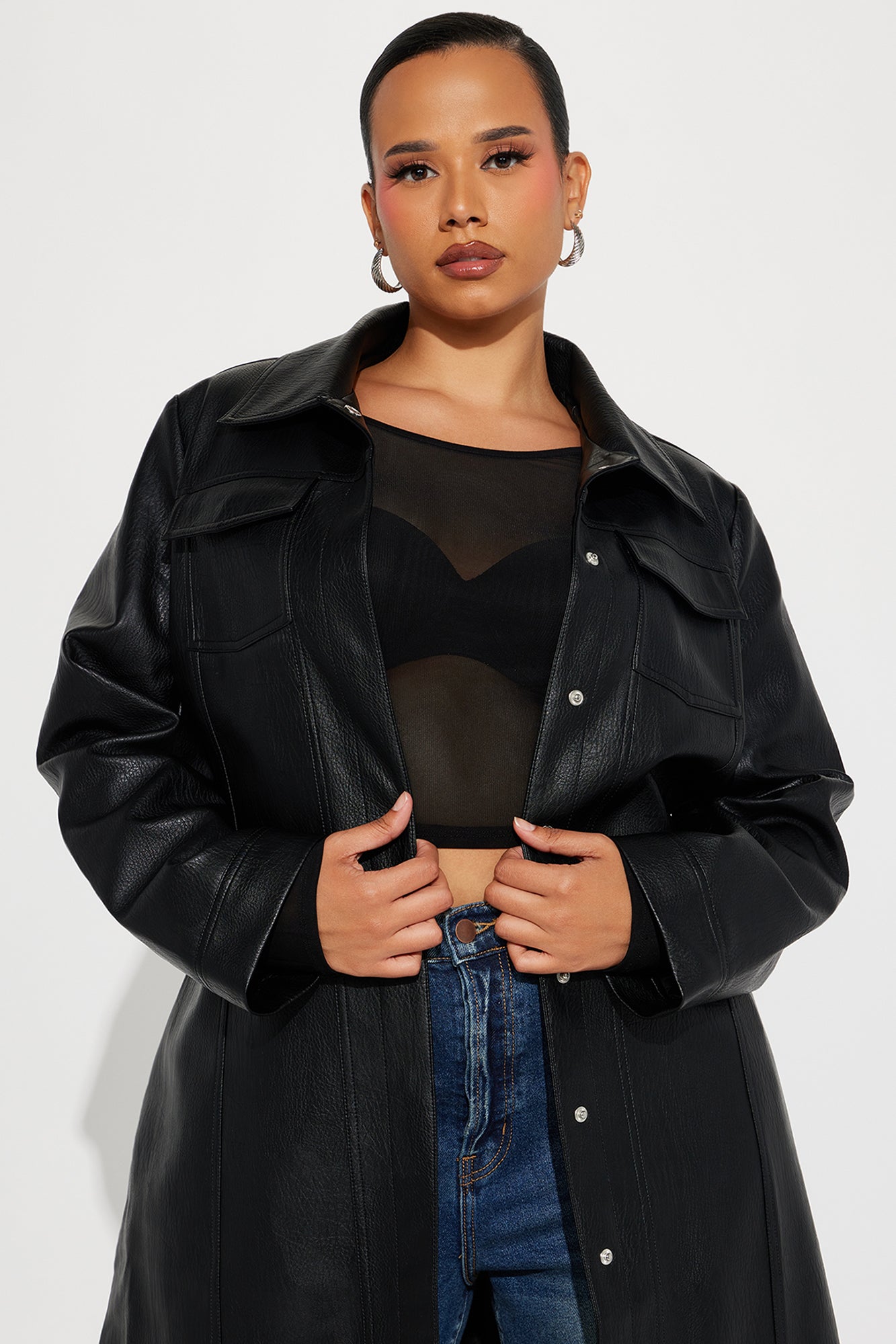 Iris Faux Leather Trench - Black