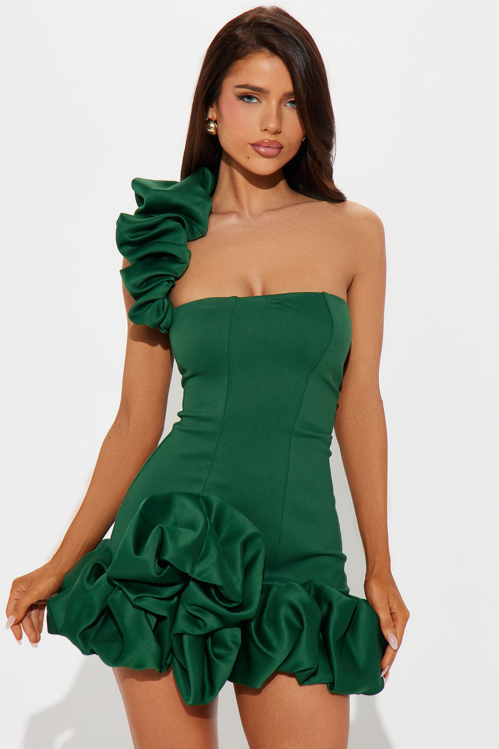 Wilma Ruffle Mini Dress - Hunter