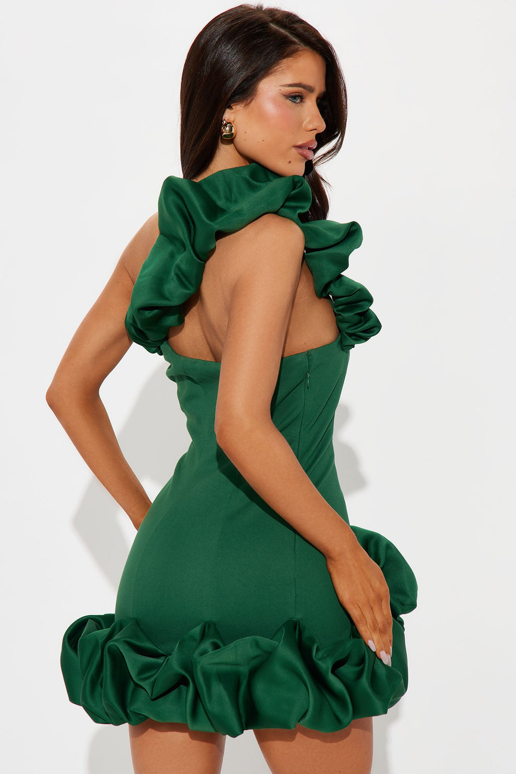 Wilma Ruffle Mini Dress - Hunter