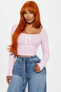 Staying Cute Long Sleeve Top - Pink/combo
