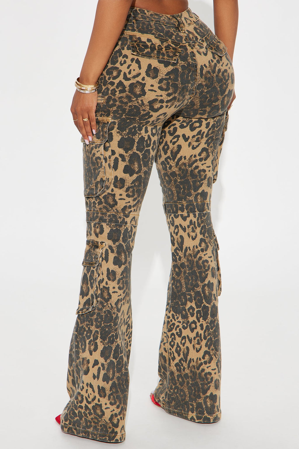 She's A Wild One Cargo Animal Print Flare Jeans - Brown Combo