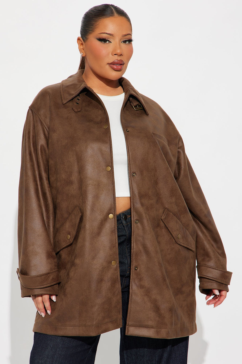 Can't Be Stopped Faux Leather Coat - Brown