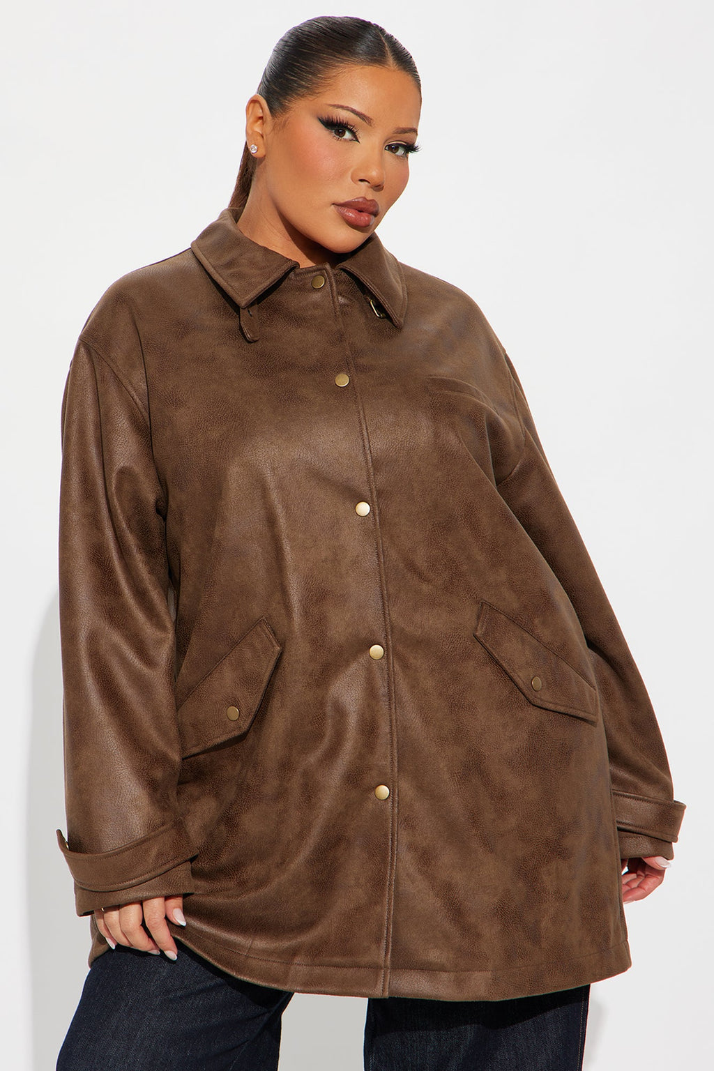 Can't Be Stopped Faux Leather Coat - Brown