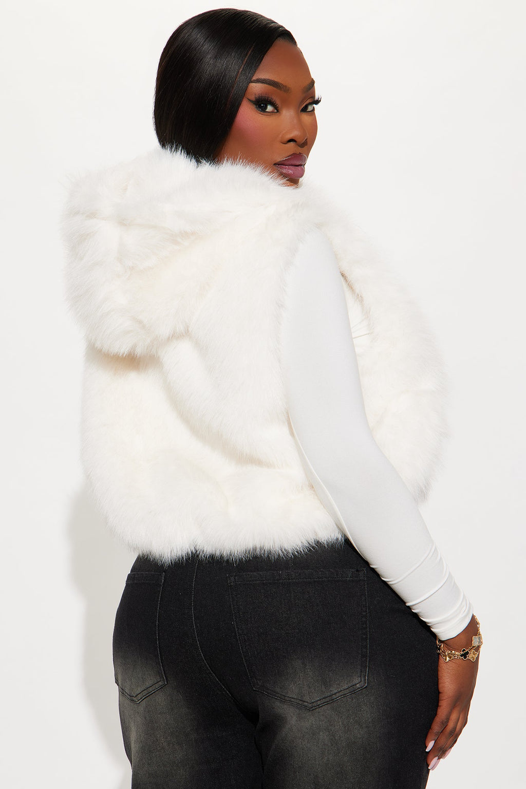 Eliza Faux Fur Hooded Vest - Cream