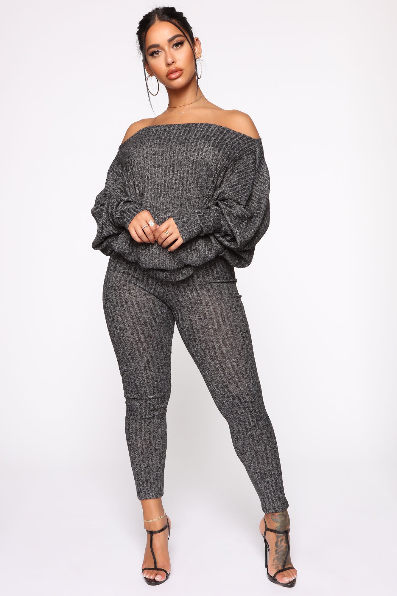 Feeling The Chill Sweater Set - Charcoal