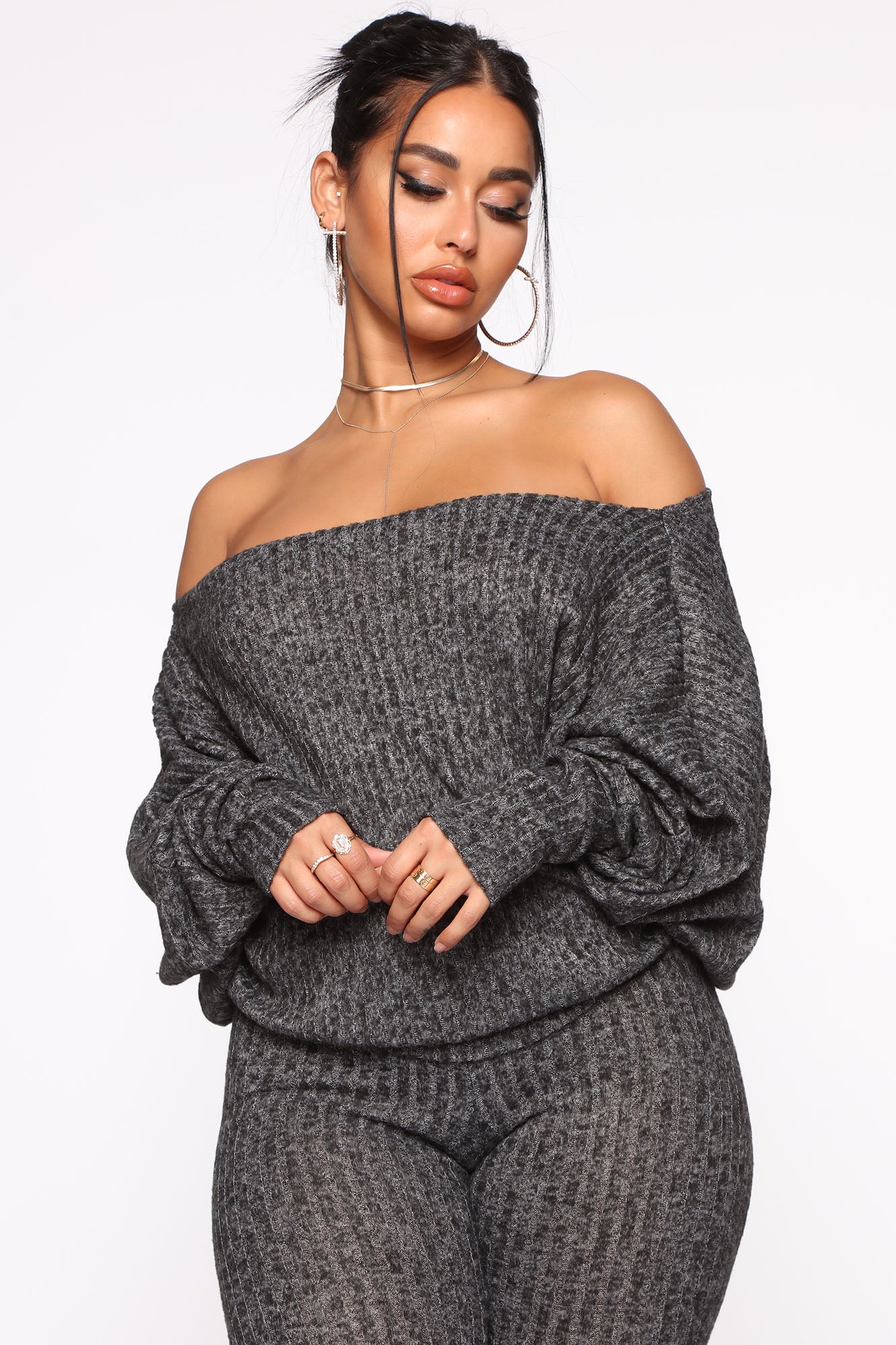 Feeling The Chill Sweater Set - Charcoal