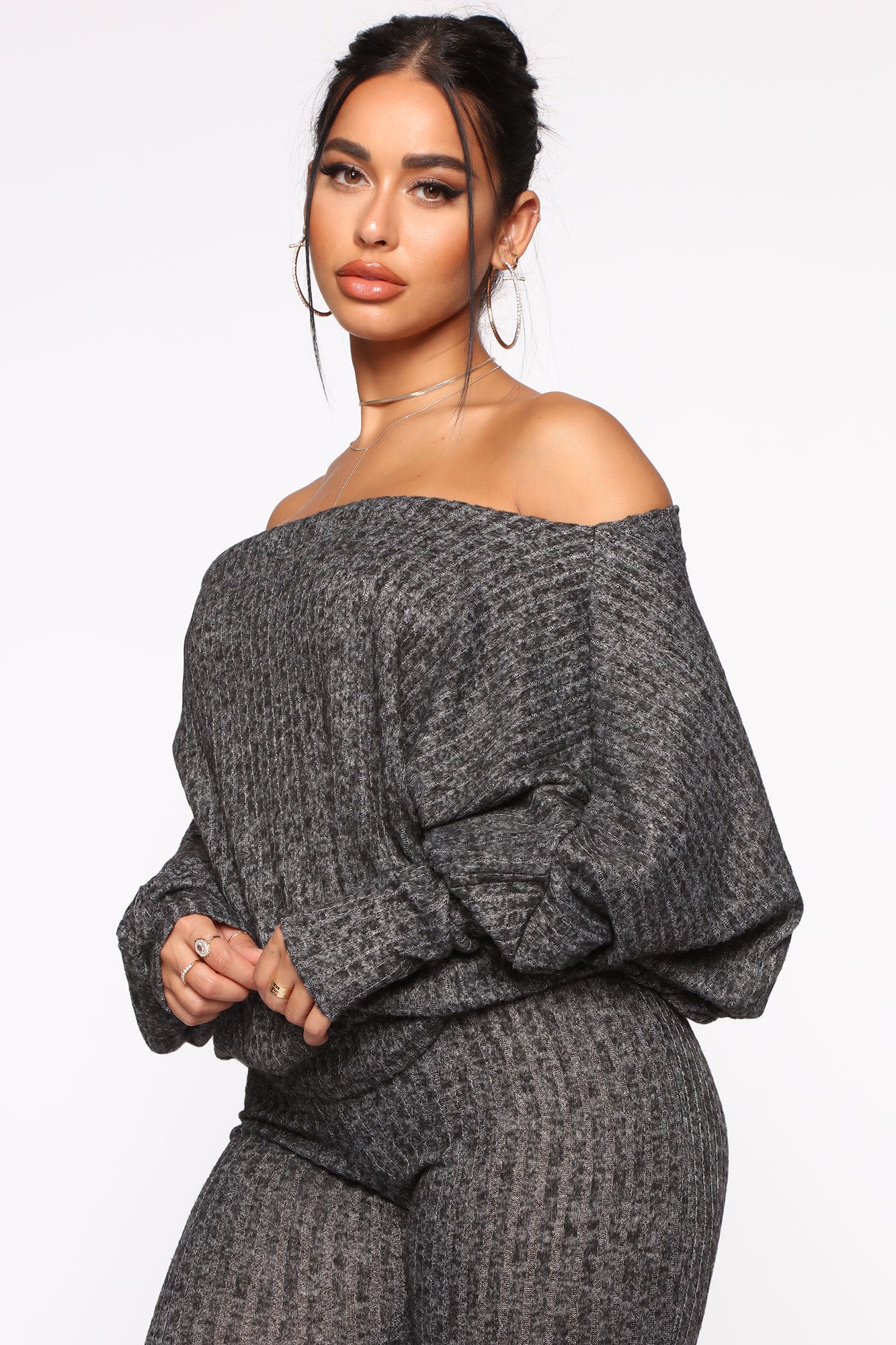 Feeling The Chill Sweater Set - Charcoal