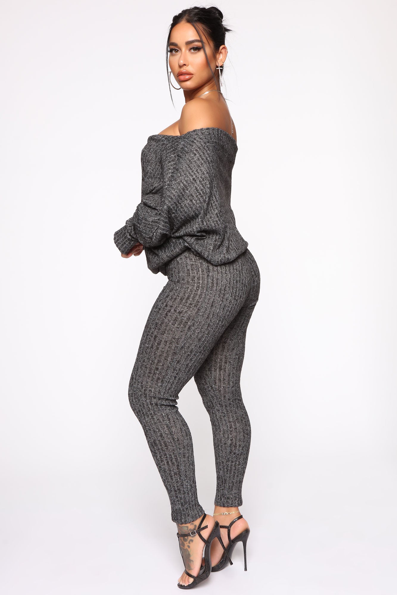 Feeling The Chill Sweater Set - Charcoal