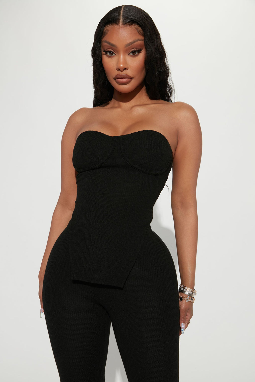 Call My Name Ribbed Pant Set - Black