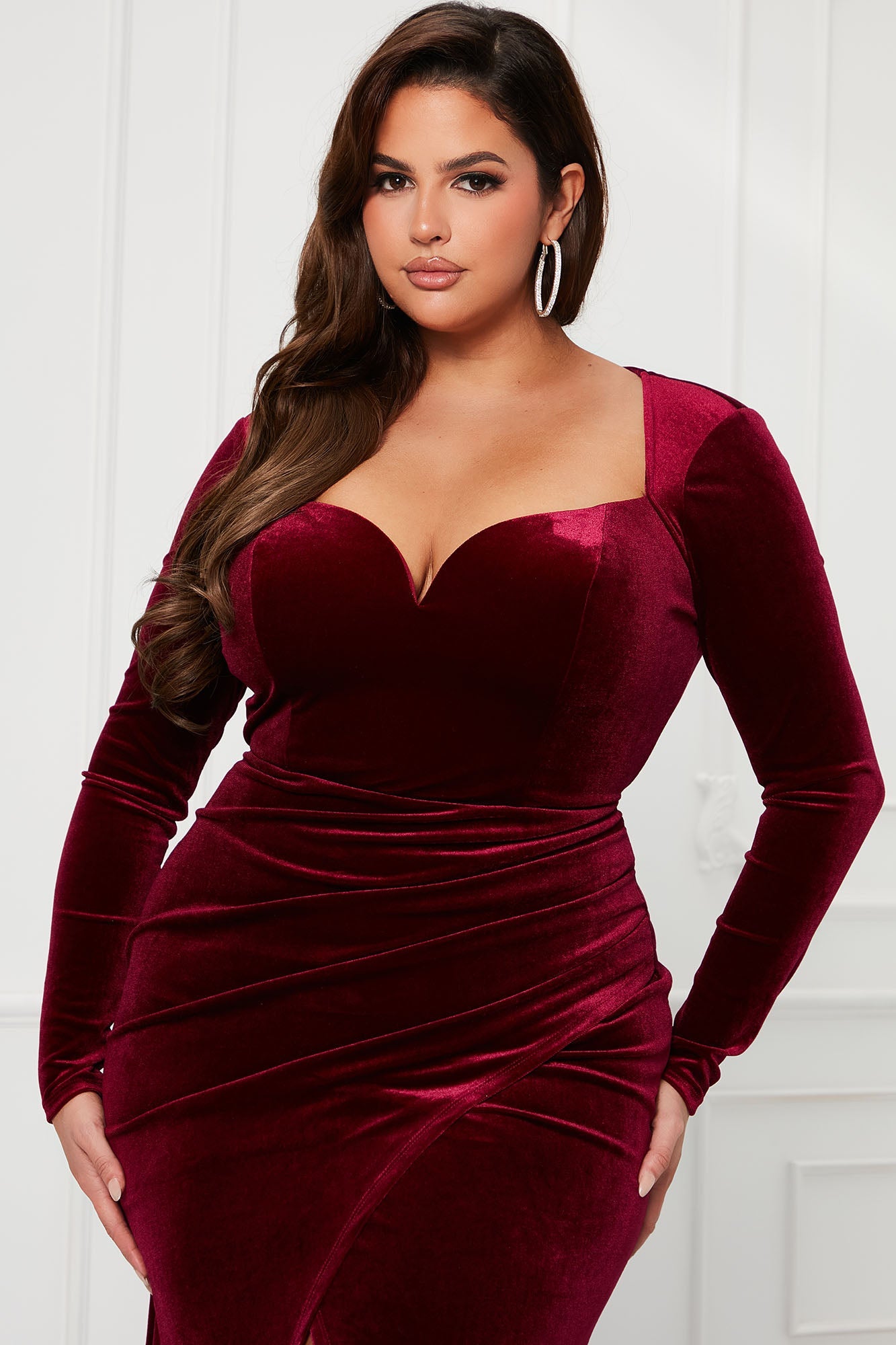 Elevated Party Velvet Maxi Dress - Burgundy