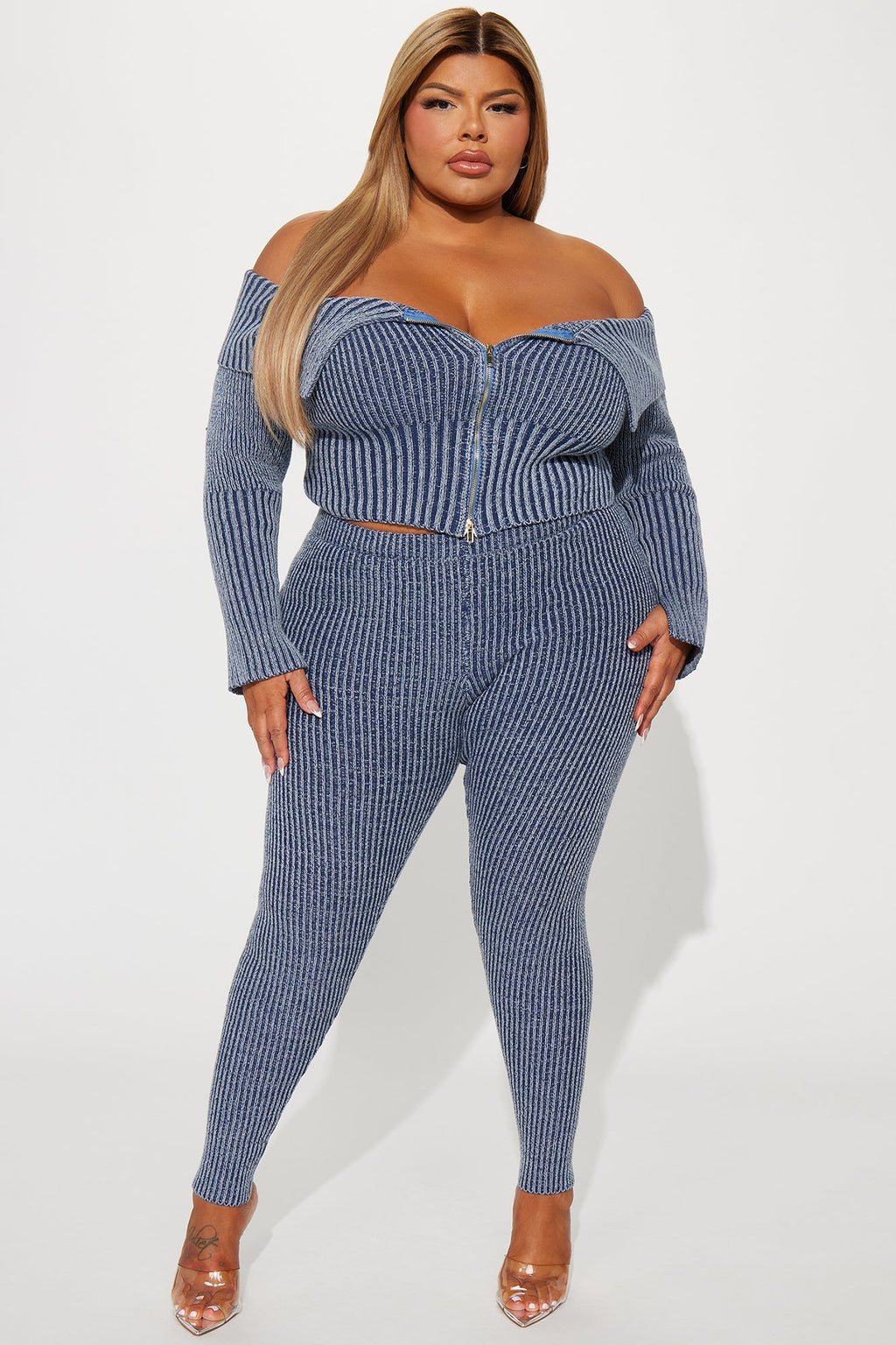 New Day Sweater Mineral Wash Legging Set - Blue