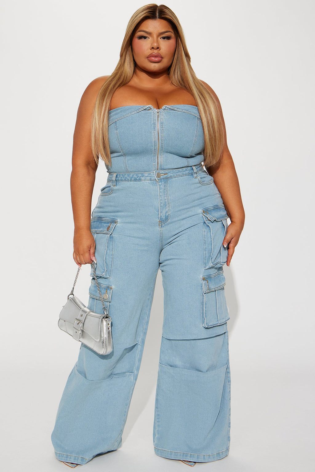 Ciara Denim Pant Set - Light Wash
