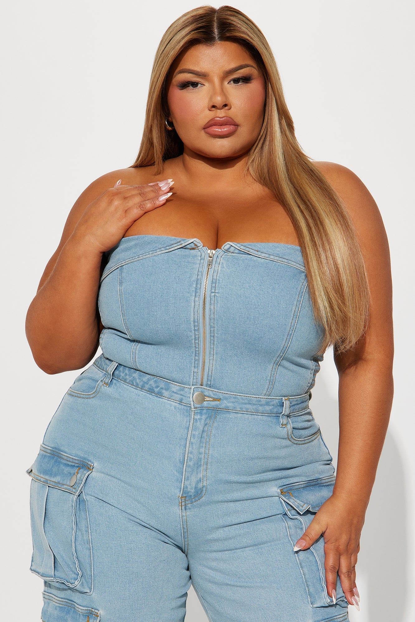 Ciara Denim Pant Set - Light Wash