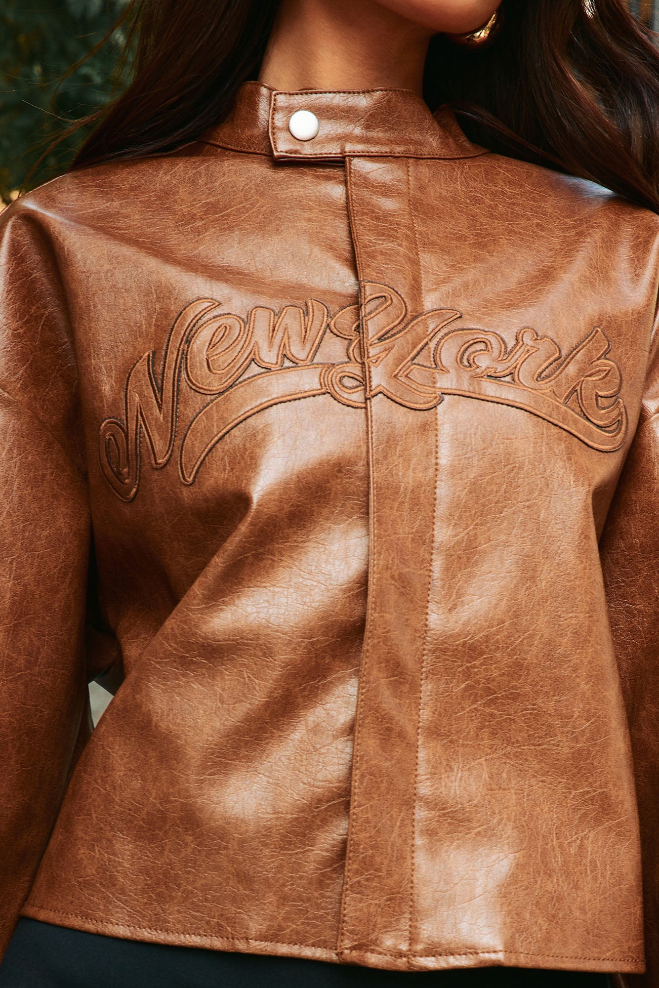 Around The City Faux Leather Jacket - Brown