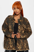 Wild For You Leopard Denim Shacket - Brown/combo