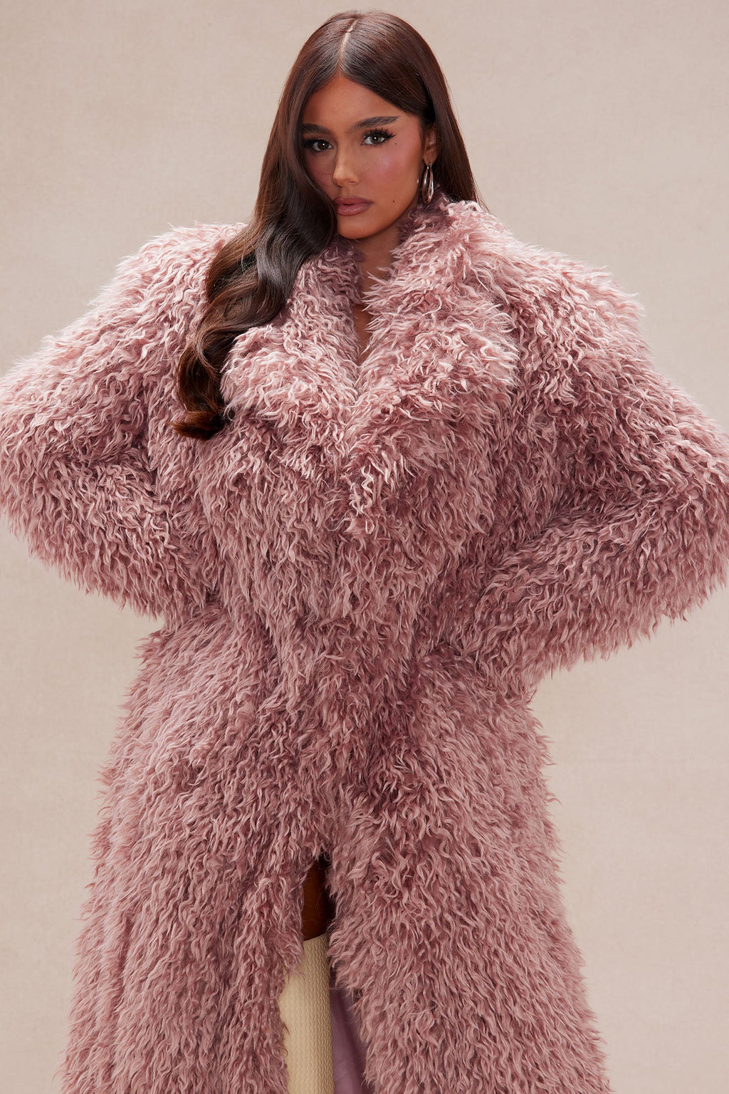 Freya Faux Fur Coat - Blush