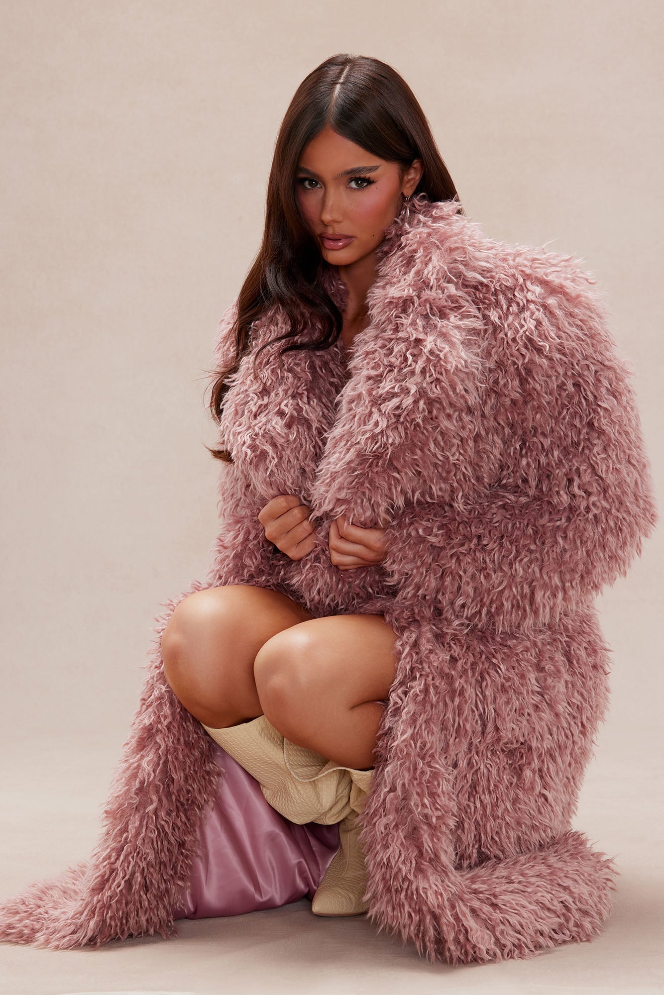 Freya Faux Fur Coat - Blush