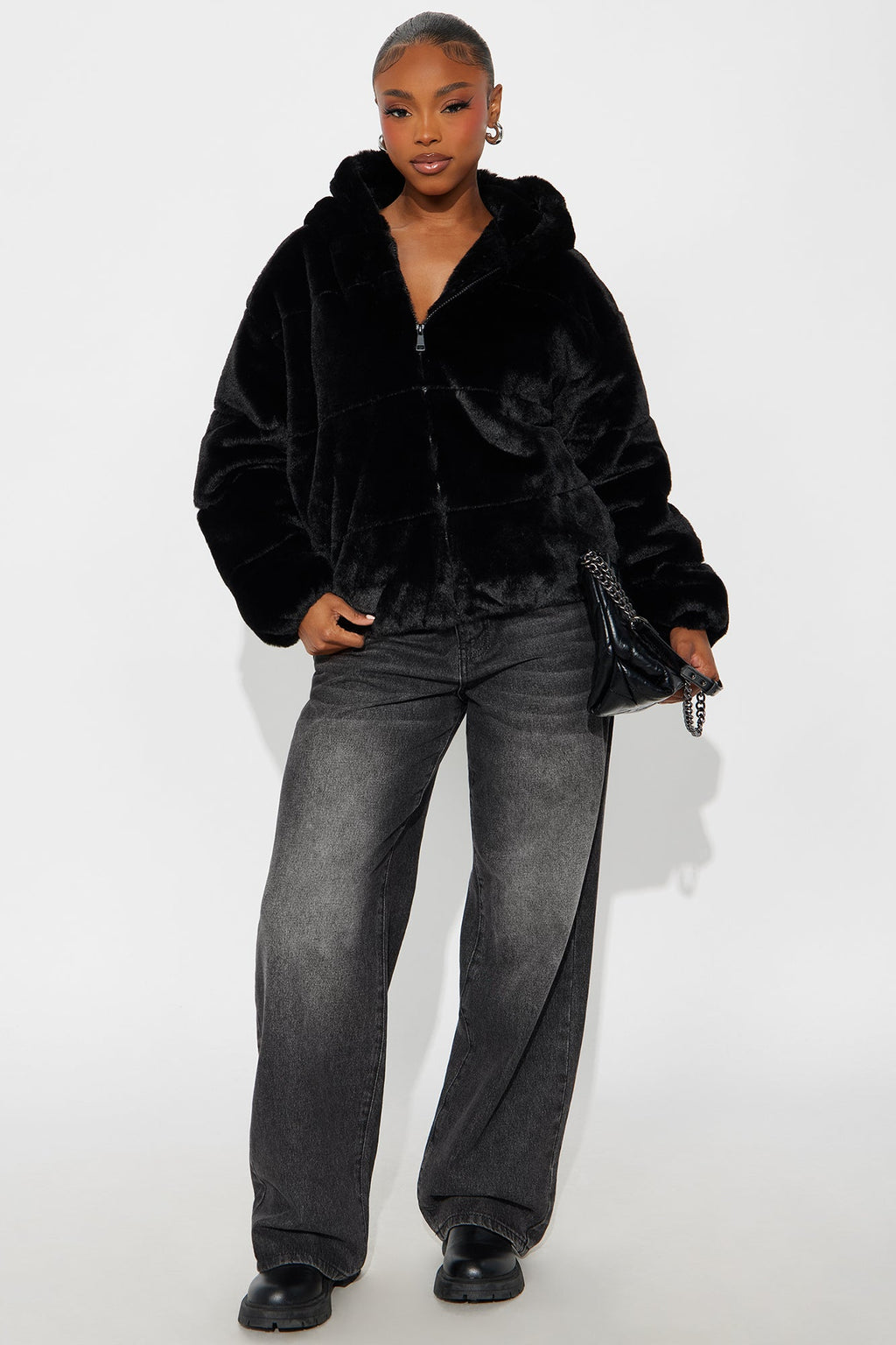 Leah Faux Fur Jacket - Black