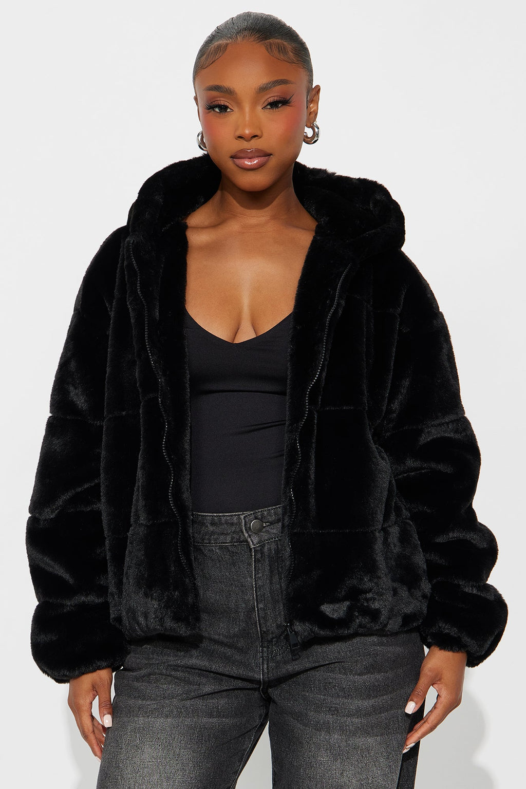 Leah Faux Fur Jacket - Black