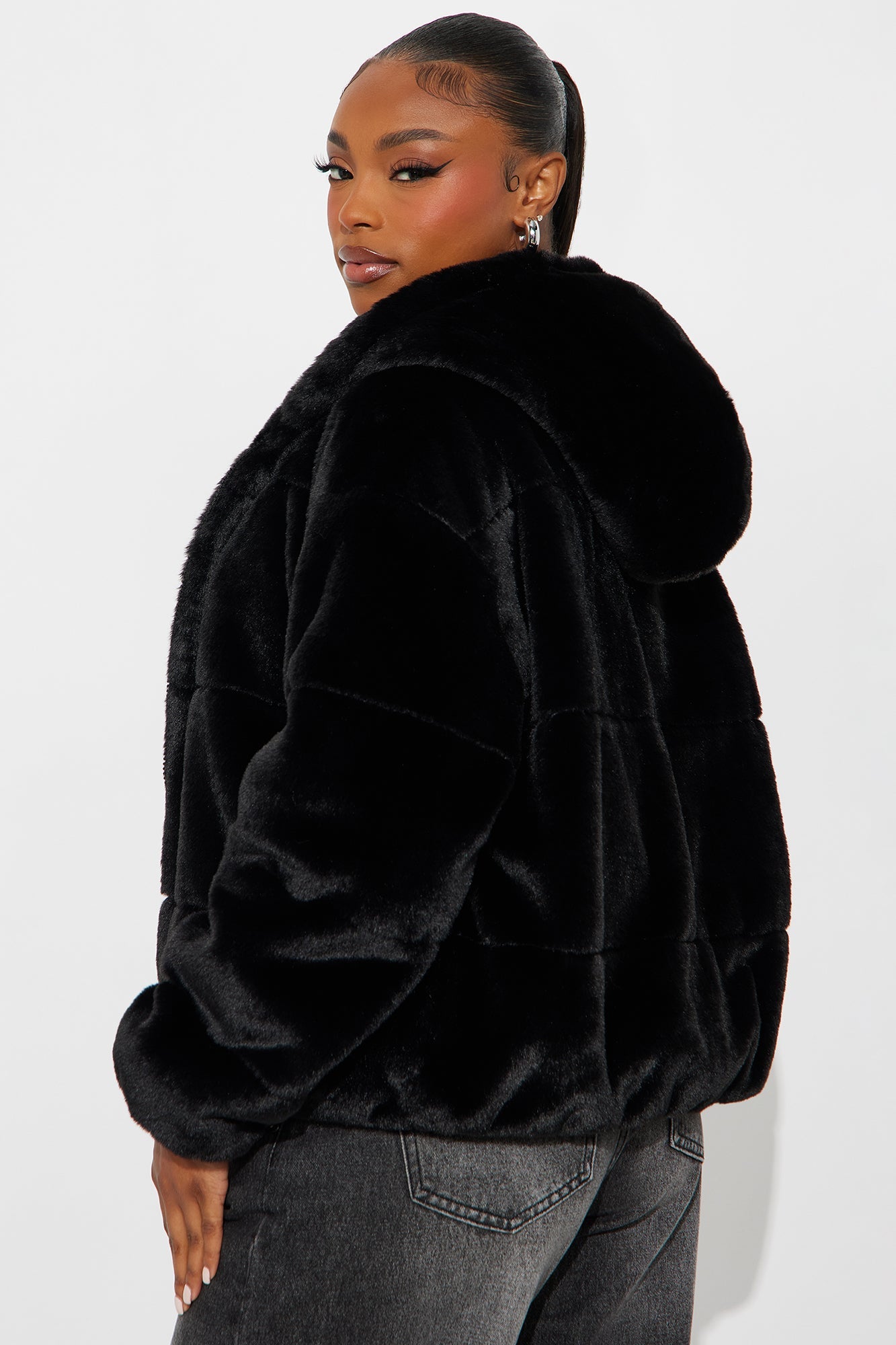 Leah Faux Fur Jacket - Black