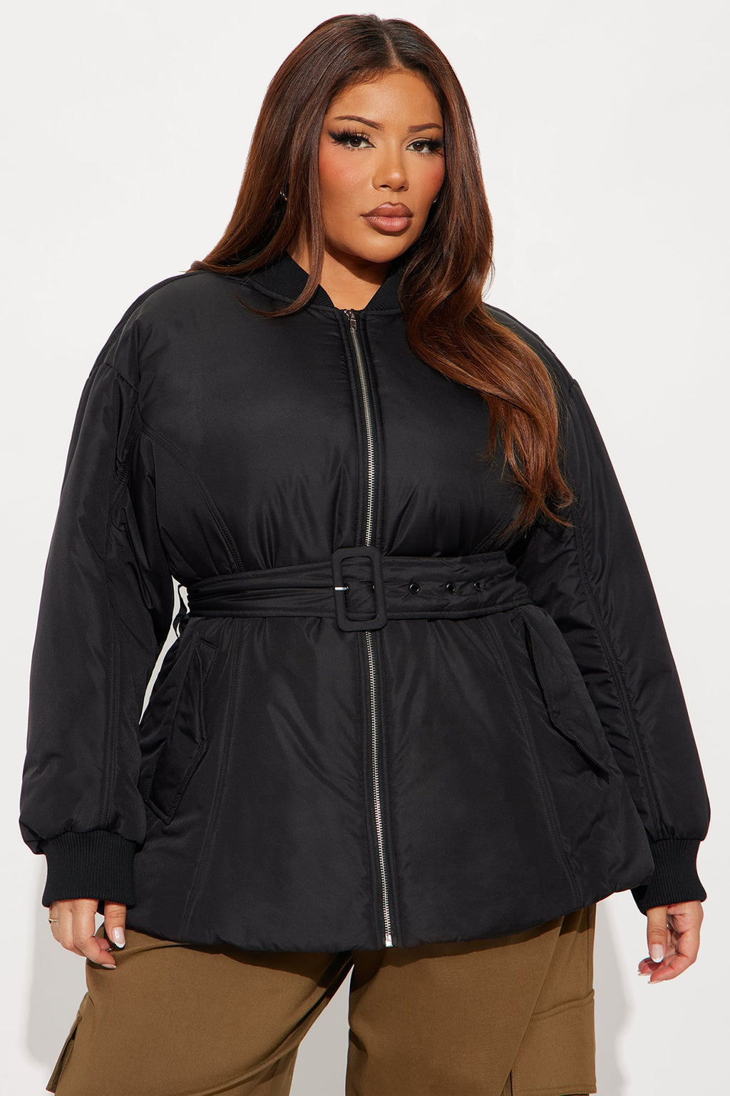 Giana Belted Puffer Jacket - Black