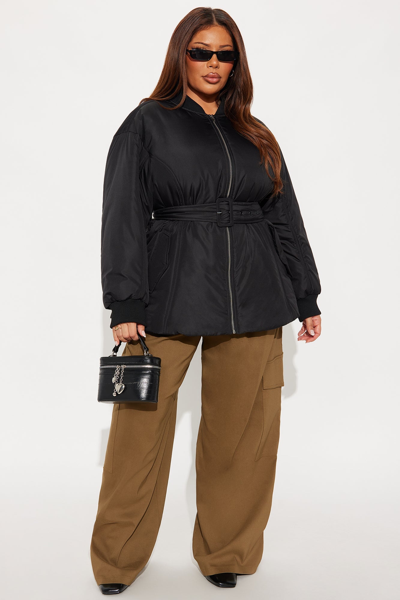 Giana Belted Puffer Jacket - Black