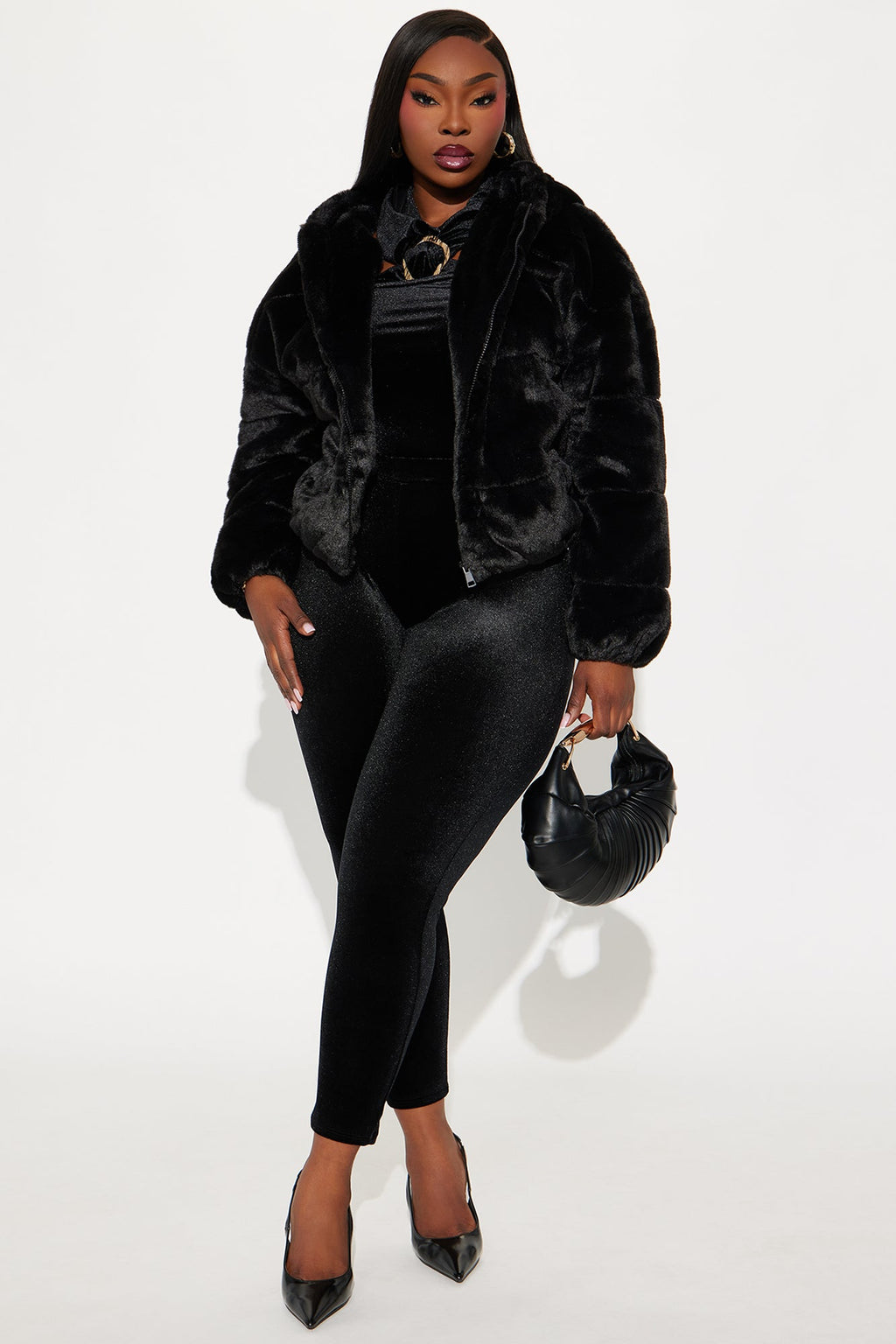 Leah Faux Fur Jacket - Black