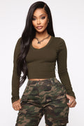 No Brainer Long Sleeve V Neck Tee - Olive
