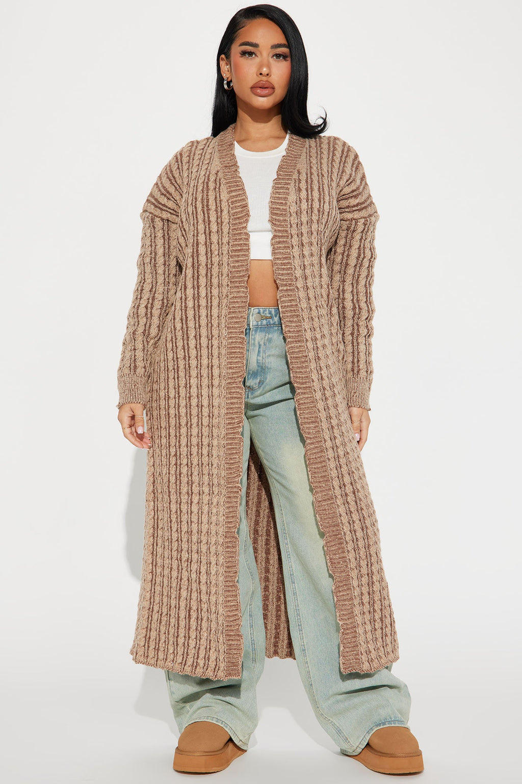Street Chic Washed Long Cardigan - Mocha/combo