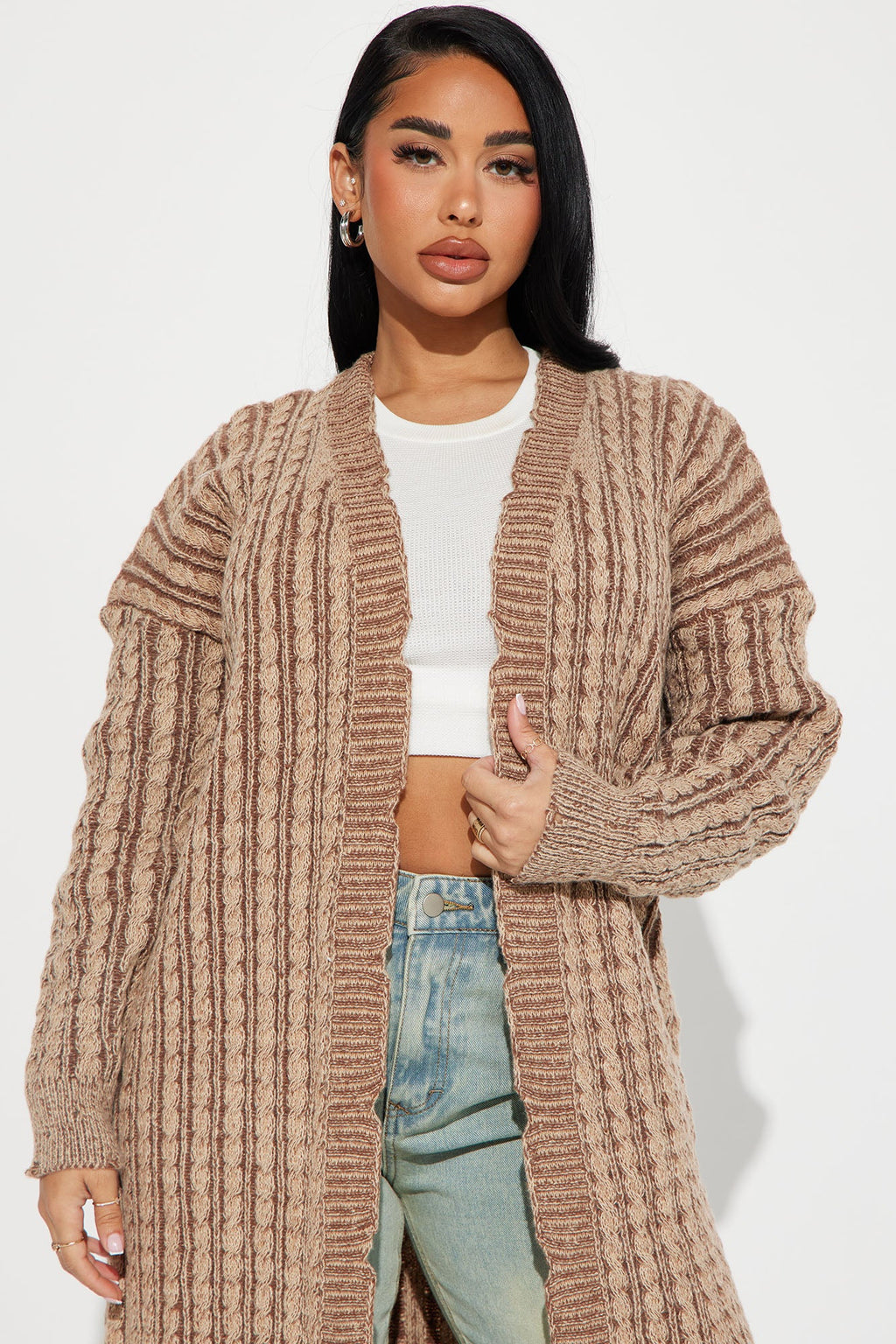 Street Chic Washed Long Cardigan - Mocha/combo